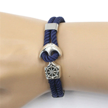 Navy Anchor Vintage Braided Bracelet