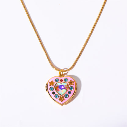 Cute Pink Heart Shape Star Totem Pendant Necklace