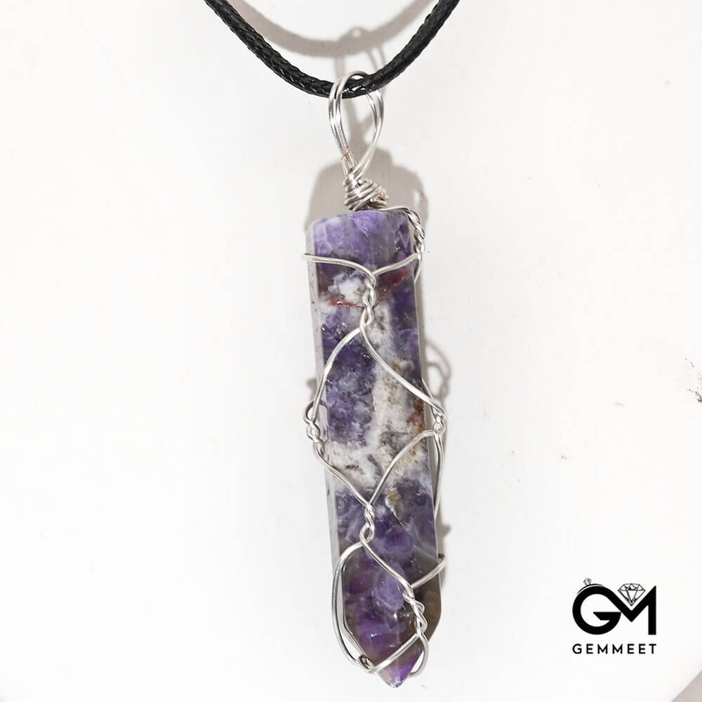 Amethyst Hexagon Column Wrapped Pendant Necklace