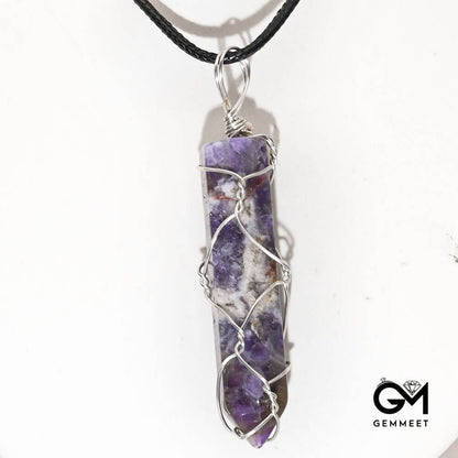 Amethyst Hexagon Column Wrapped Pendant Necklace