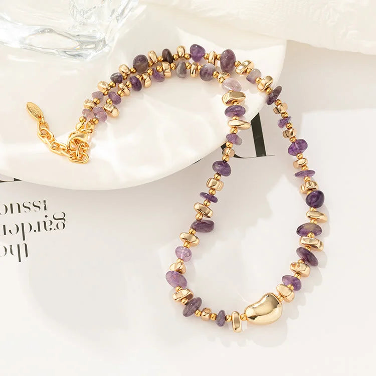 Gold Clavicle Chain Geometric Irregular Amethyst Necklace