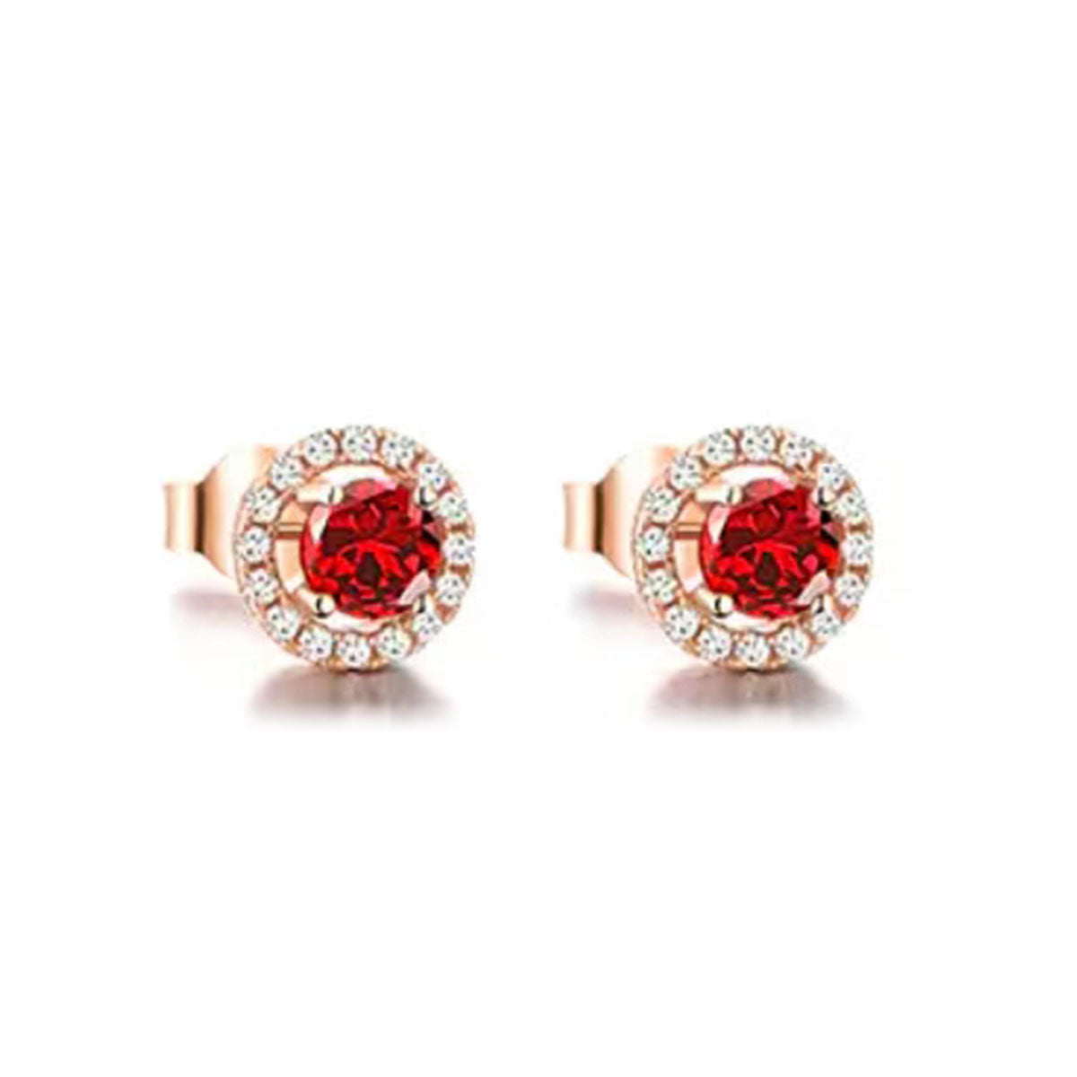 Rose Gold Ruby Gem Full Stones Circle Stud Earrings