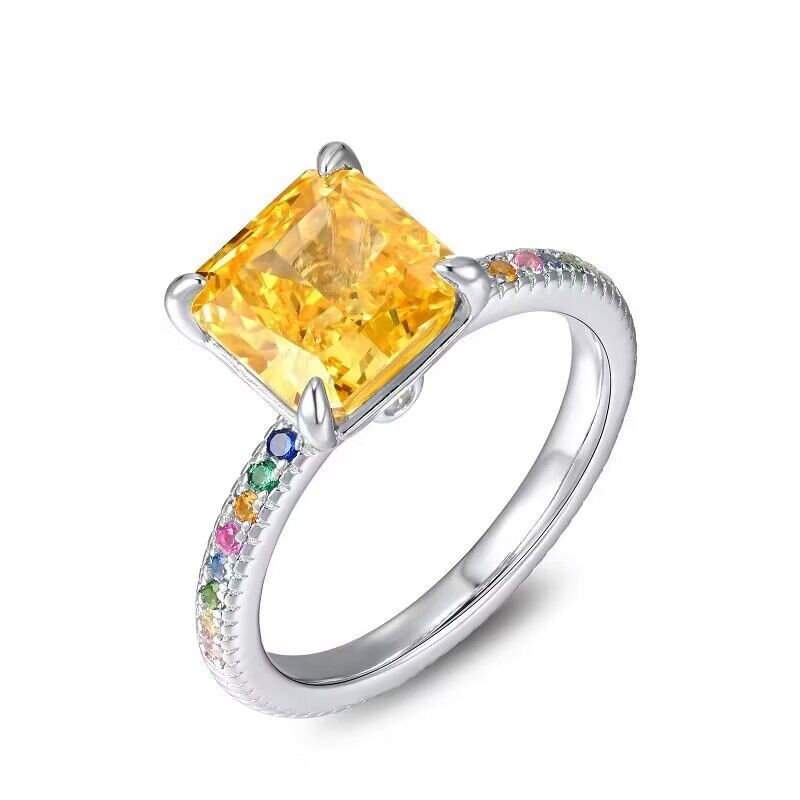 White Gold Square Yellow Sapphire Colored Stones Ring