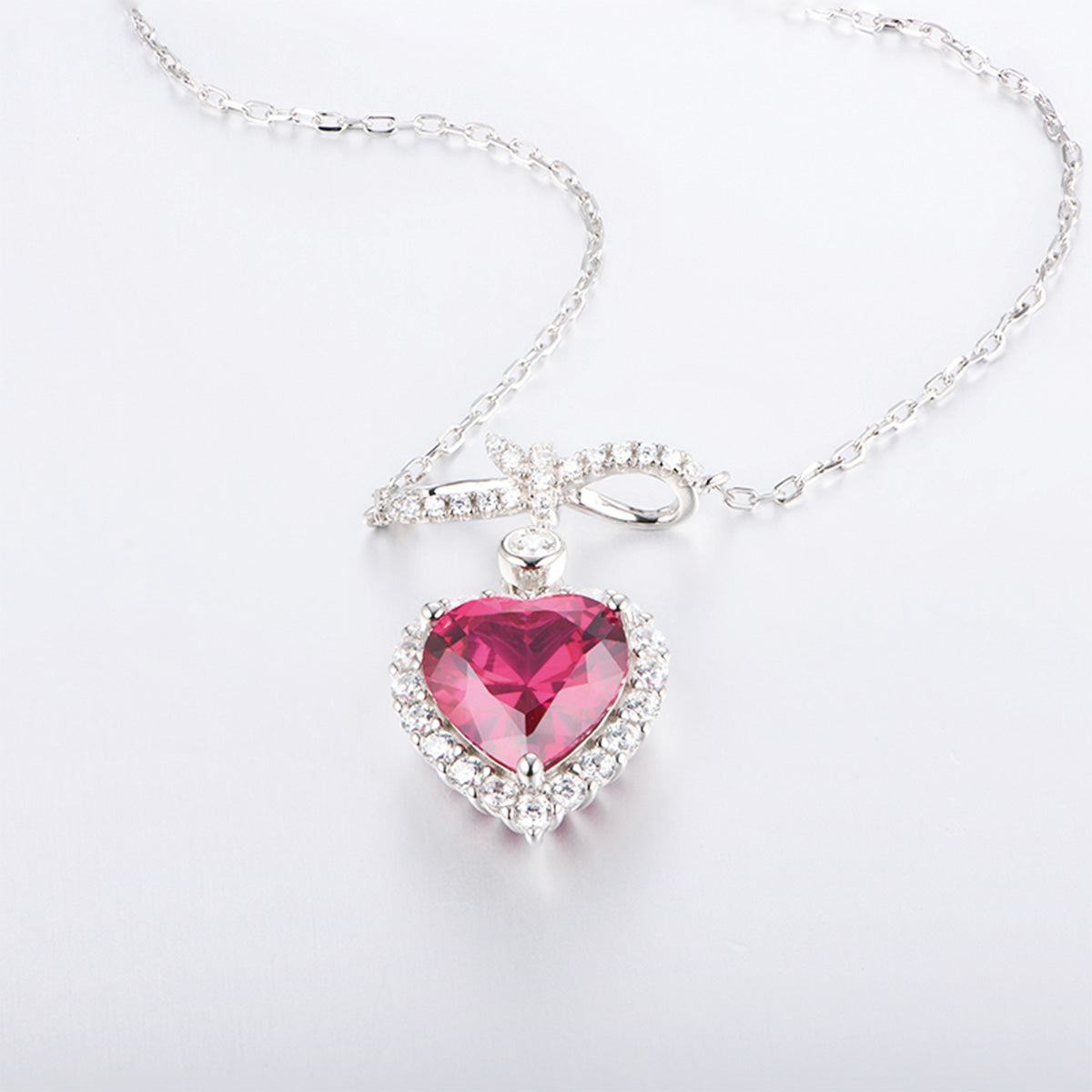 Bow-knot Heart Ruby Gem Pendant with Worldwide Setting Full Diamond