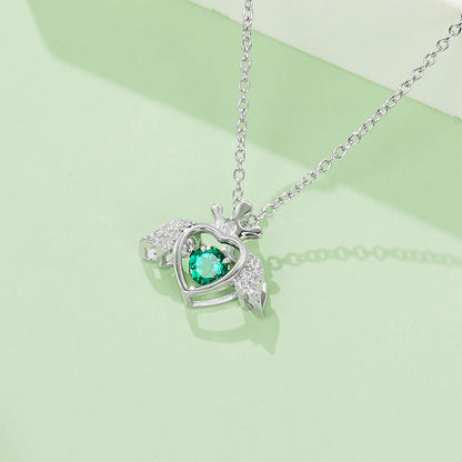 White Gold Hollow Wing Heart Beating Emerald Chain