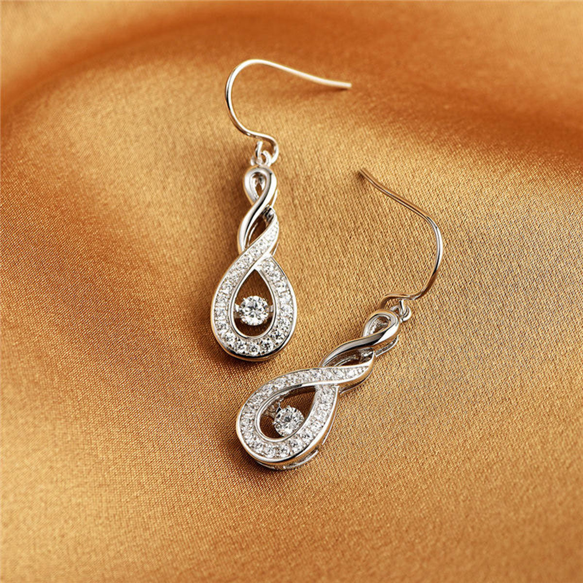 White Gold Twist Circle Full Stones Beating Shinny Dangle Earrings