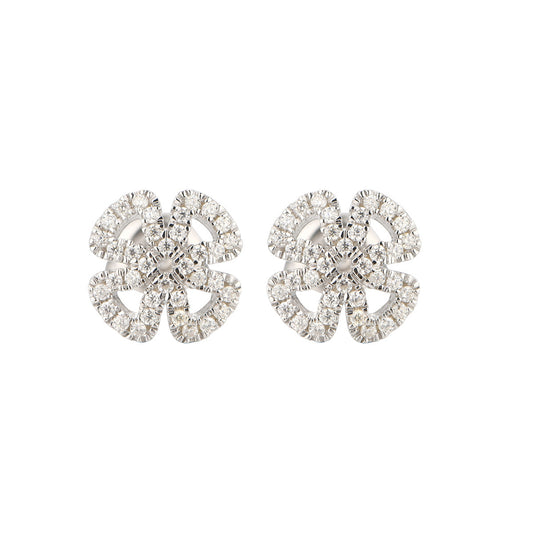 White Gold Hollow Four-leaf Clover Shape Full Stones Stud Earrings