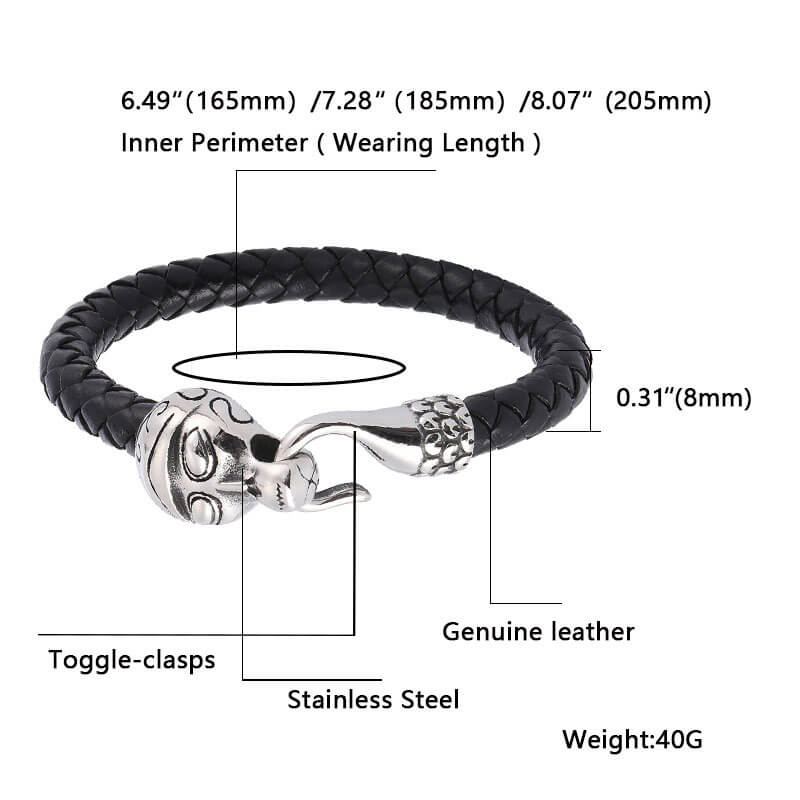 Trendy Bracelet Personalized Men's Stainless Steel Snake Buckle Leather Bracelet