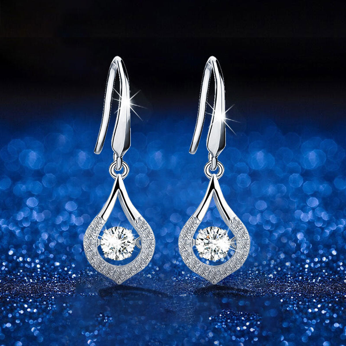 White Gold Drip Shape Beating Shinny Dangle Earrings