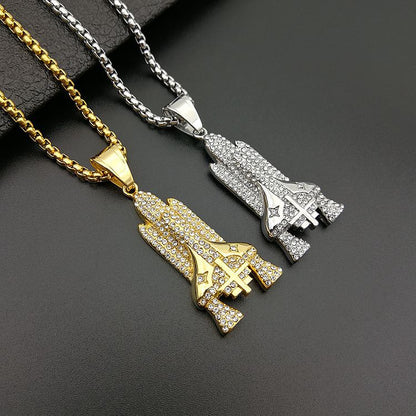 Hip Hop Gold Plated Zirconia Space Rocket Shuttle Pendant