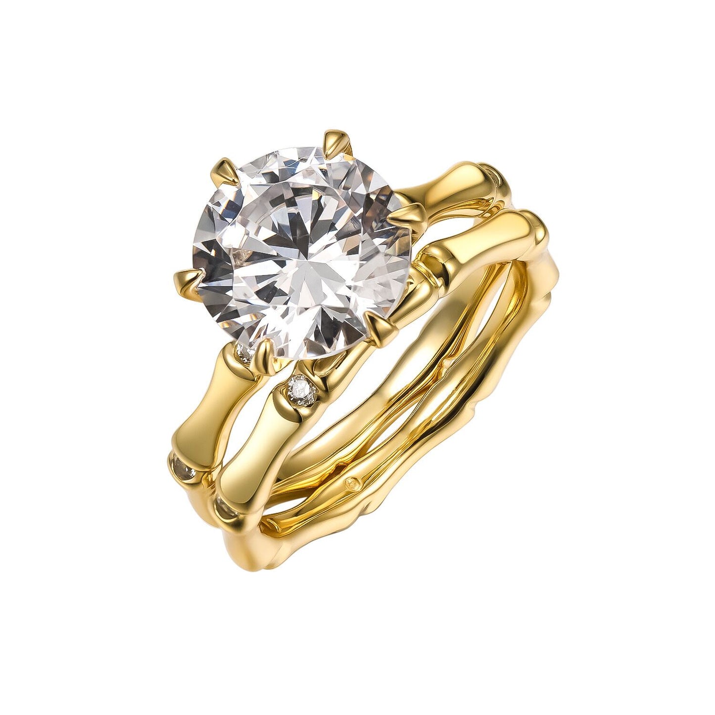 Golden Big Stone Layered Matching Ring Set