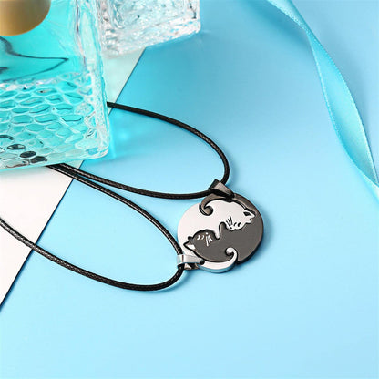 "My Love" Cute Cat Shape 2 IN 1 Couple Necklace