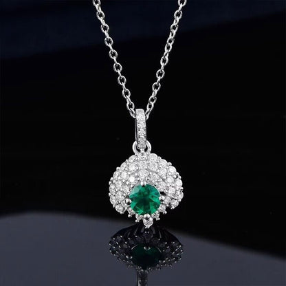 White Gold Helmet Shape Emerald Pendant Chain