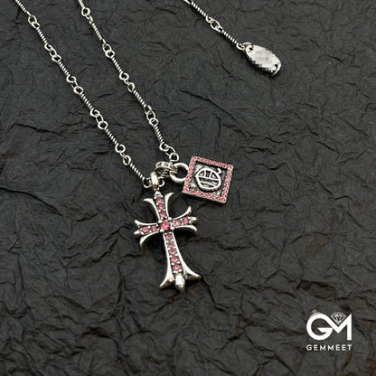 Vintage Cross Square Zircon Pendant Necklace