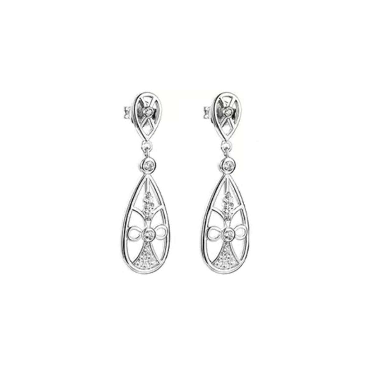 White Gold Hollow Design Drip Shape Drop Earrings