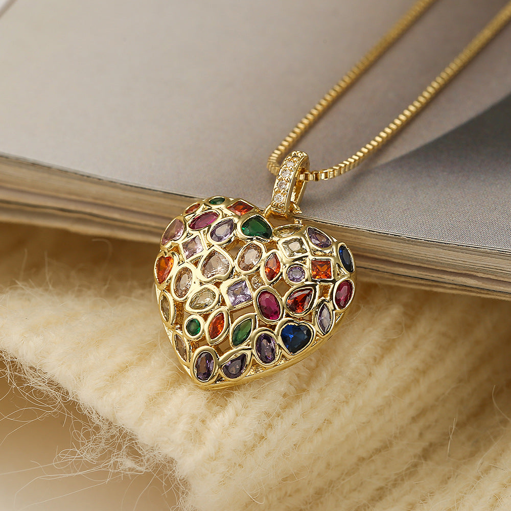 Cute Full Stones Halo Heart Pendant Necklace