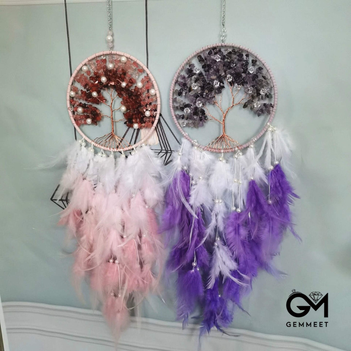 Pink Tree of Life Rubble Wind Chimes Dream Catcher