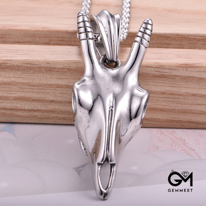 Simple Stainless Steel Horn Ox Head Pendant Necklace