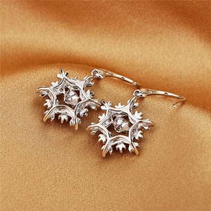 White Gold Snowflake Shape Full Stones Beating Shinny Dangle Earrings