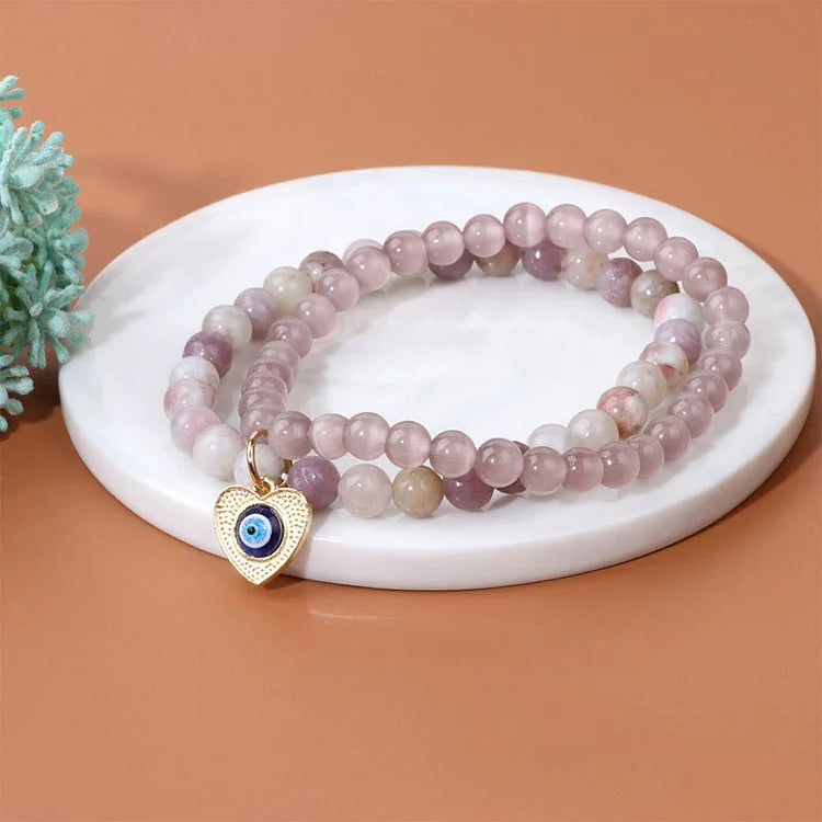 Cat's Eye Stone Evil Eye Pendant Double Layer Bracelet