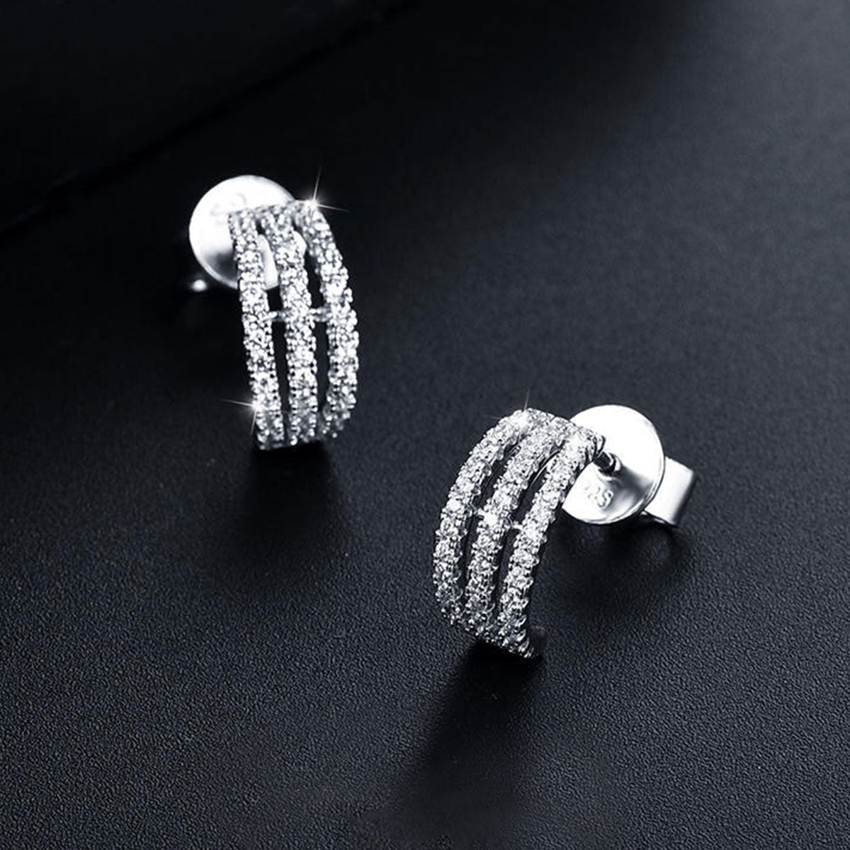 White Gold Cute Full Stones Snap Mini Stud Earrings