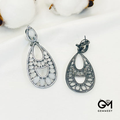 Pear-Shaped Center Hollow White Stone Pendant Earrings