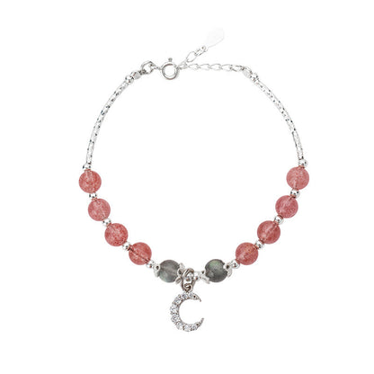 Strawberry Quartz Moonstone Luck Moon Star Charm Bracelet