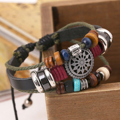 Retro Personality Cowhide Fashion Temperament All-match Beaded Leather Bracelet