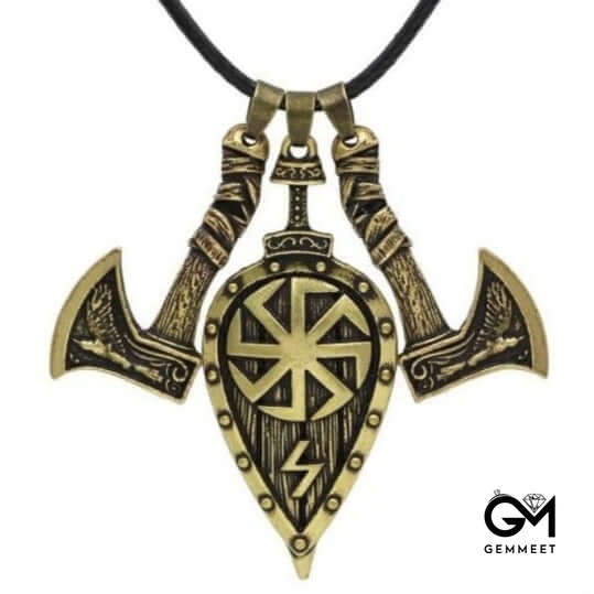 Viking Double Axe Leaf Pendant Men's Necklace