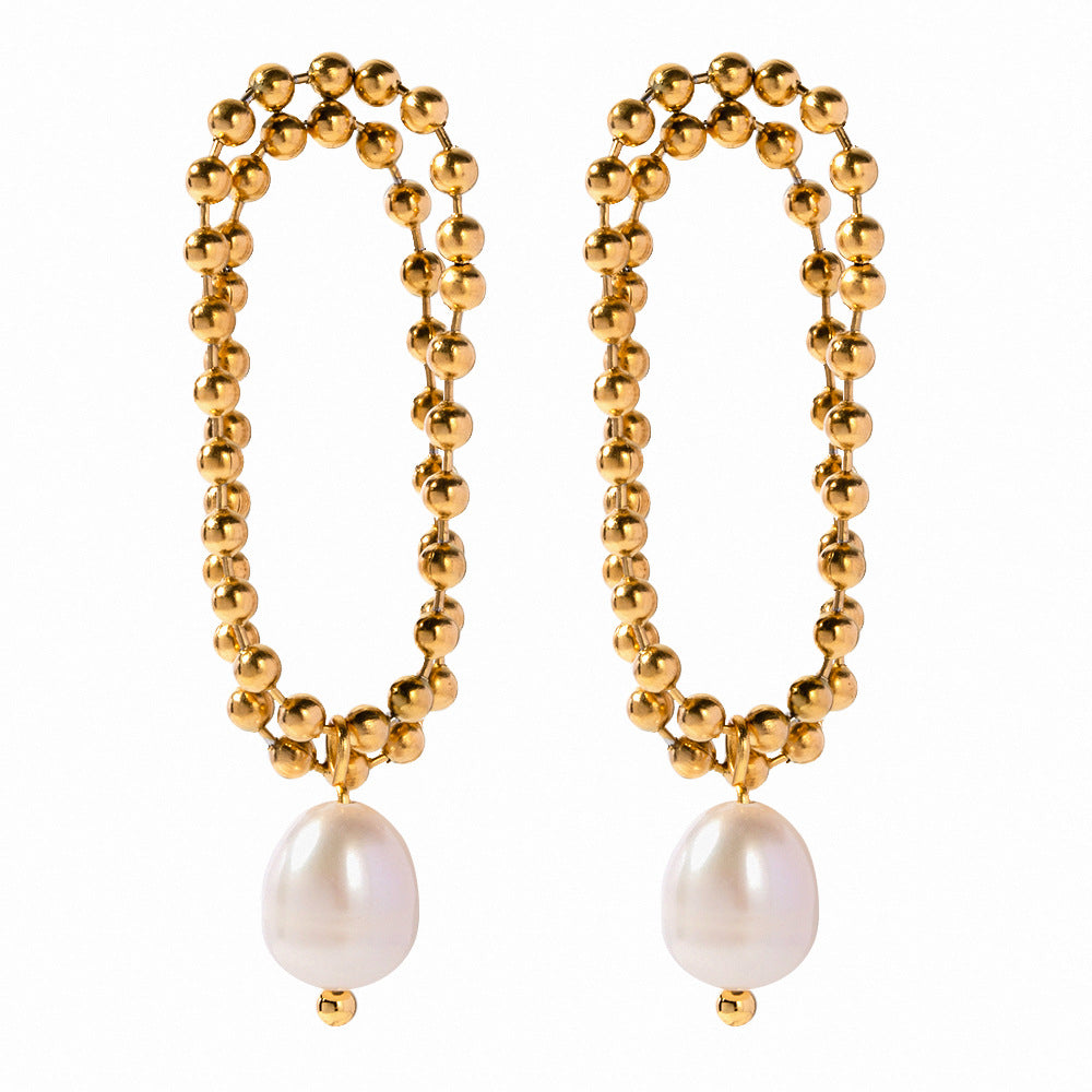 Pearl Soft Bead Bead Chain Double Stud Earrings