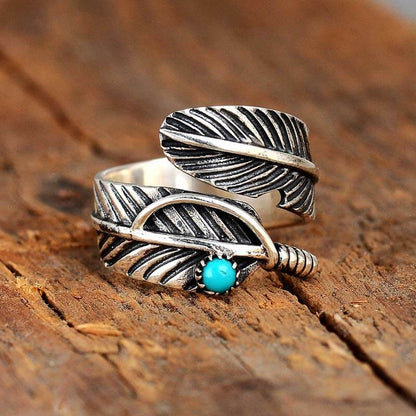 Retro Turquoise Feather Jewelry Ring