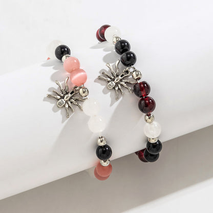 Halloween Blood Color Bead & Spider Pendant 2 Pcs Bracelet