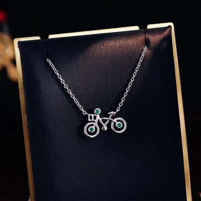 White Gold Bike Shape Emerald Chain