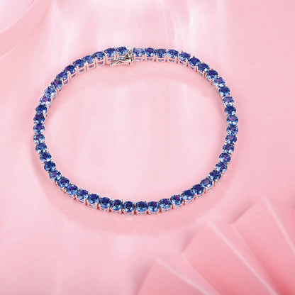 Sterling Silver Round Cut Blue Sapphire Tennis Bracelet