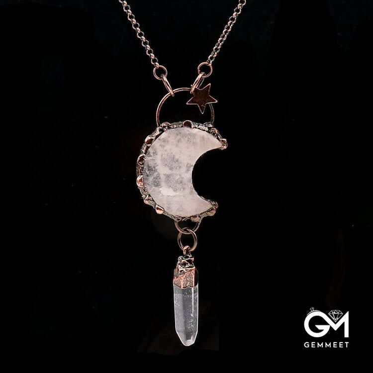 Crystal Moon Star Gemstone Pendant Necklace