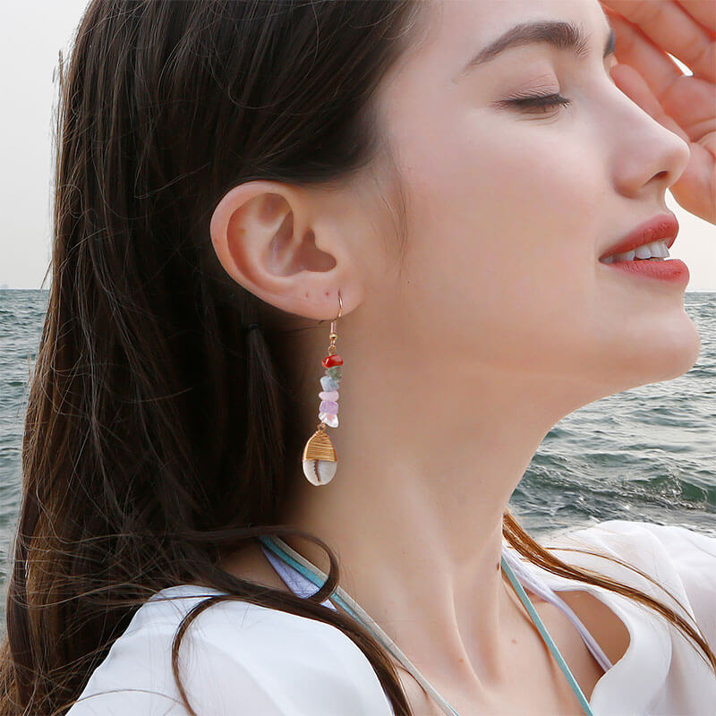 Resort Ocean Style Natural Shell Conch Earrings Haute Chic Bohemian Women's Fashion Hand-woven Earrings