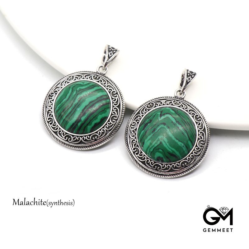 Malachite Crystal Agate Alloy Stone Pendant Necklace