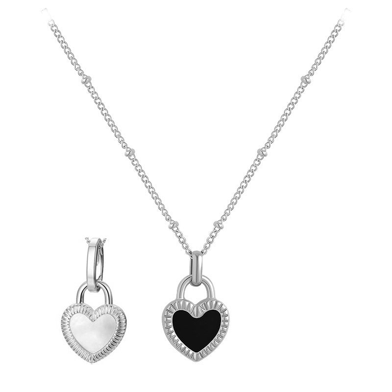 Golden Heart Shape Black & White 2 Sides Pendant Necklace