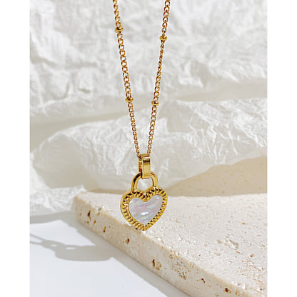 Golden Heart Shape Black & White 2 Sides Pendant Necklace