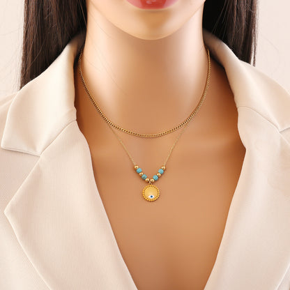 Bohemia Hamsa Evil Eye Hollow Leaf Pendant Necklace