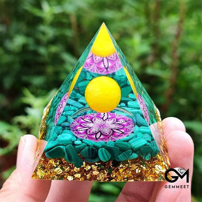 Yellow Jade with Turquoise Orgone Pyramid