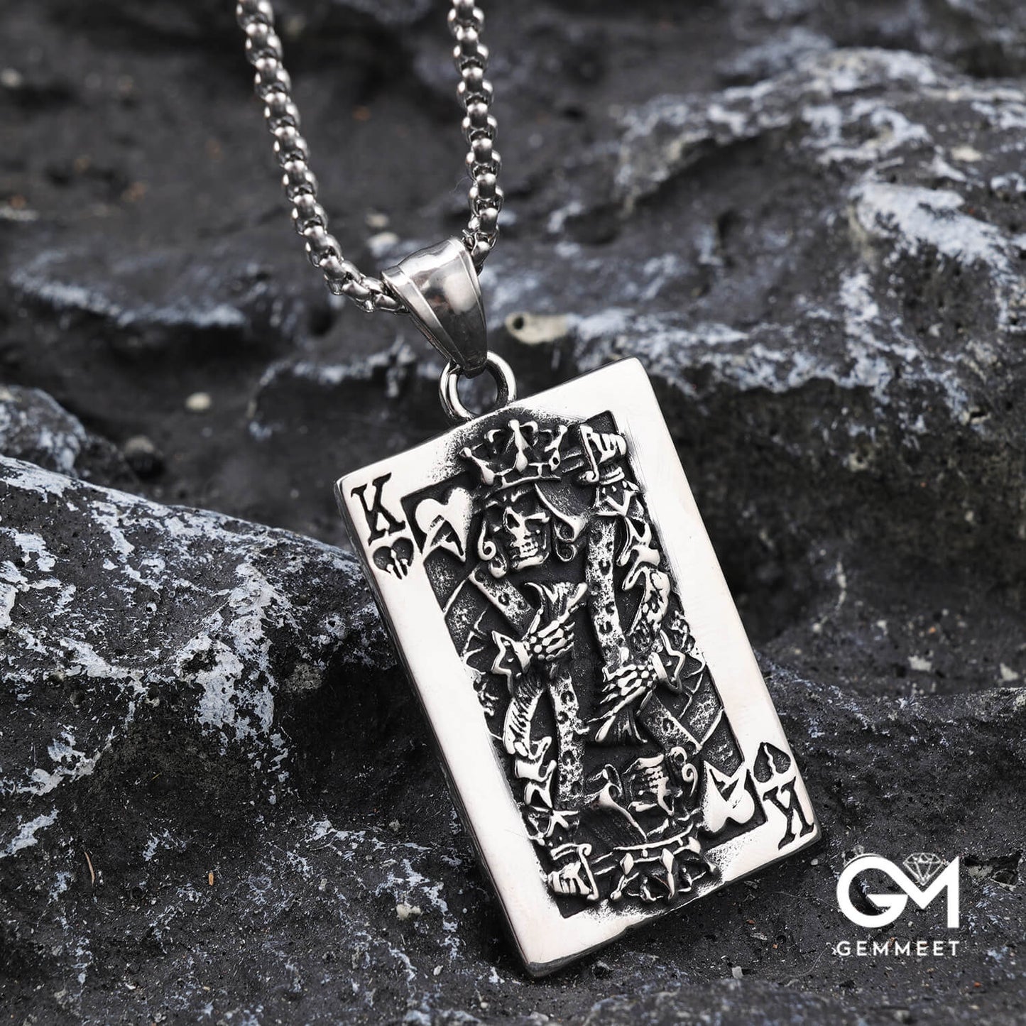 Poker Crown Skull Tag Pendant Necklace