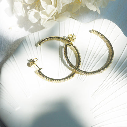 Channel Setting Stones Big Gold Hoop Earrings