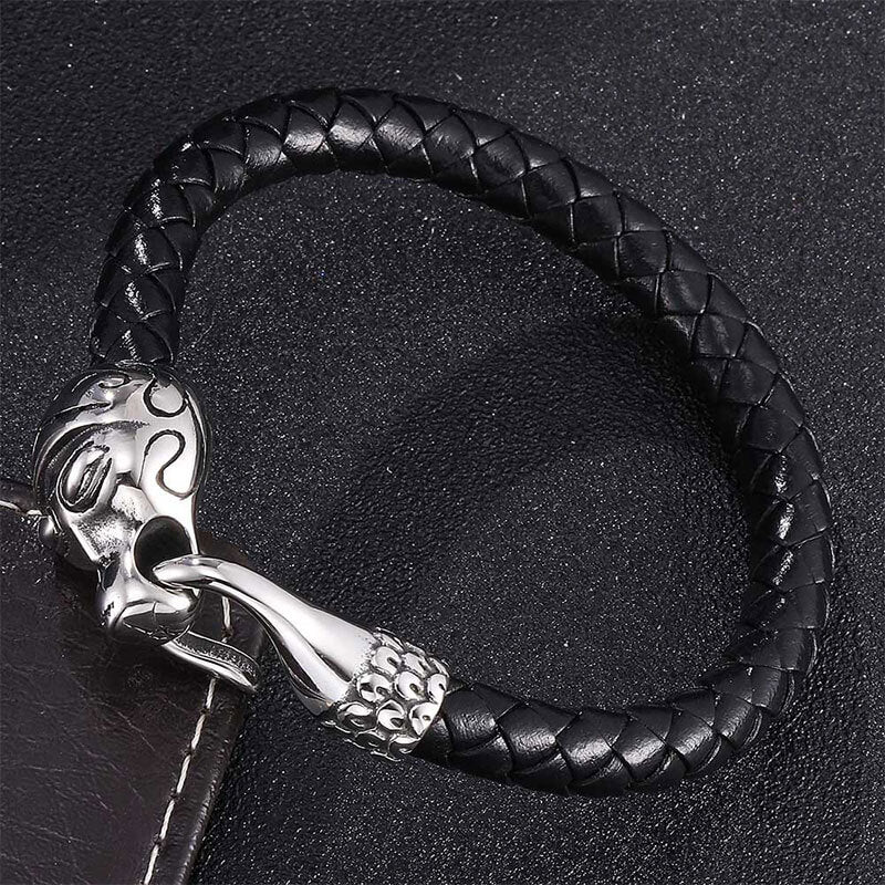 Trendy Bracelet Personalized Men's Stainless Steel Snake Buckle Leather Bracelet