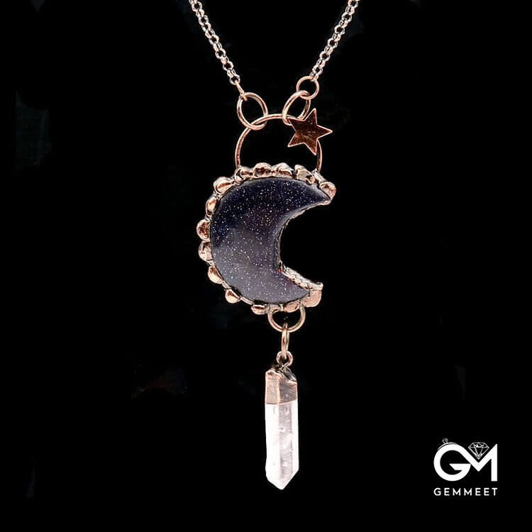 Crystal Moon Star Gemstone Pendant Necklace