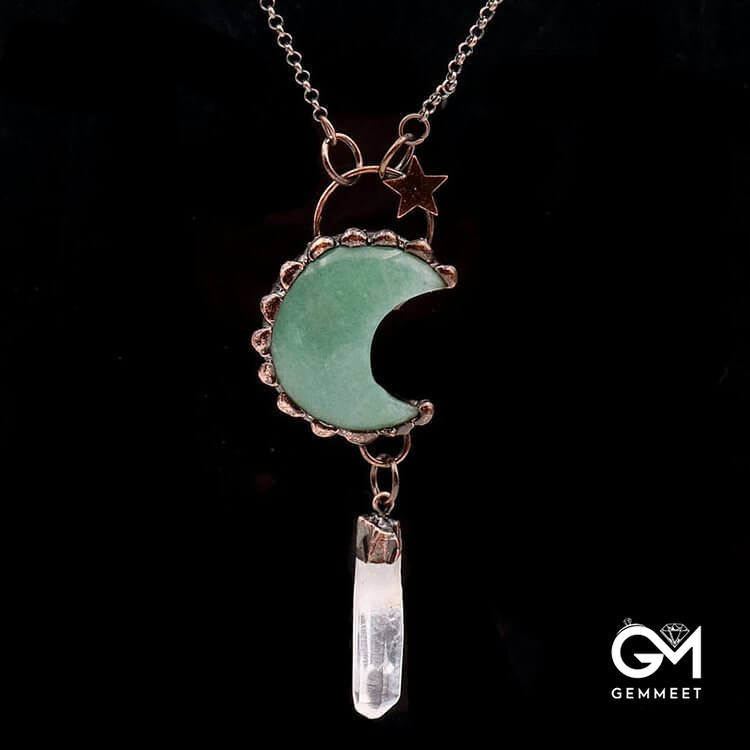 Crystal Moon Star Gemstone Pendant Necklace