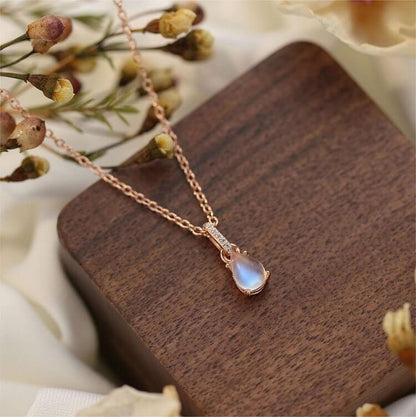 Moonstone Drop Shape Zirconia Pendant Necklace