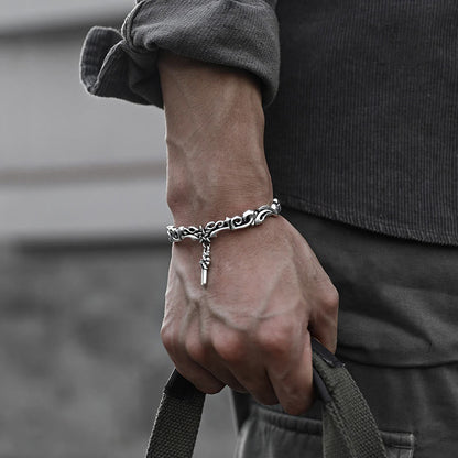 Vintage Men Weave Silver Opening Bracelet