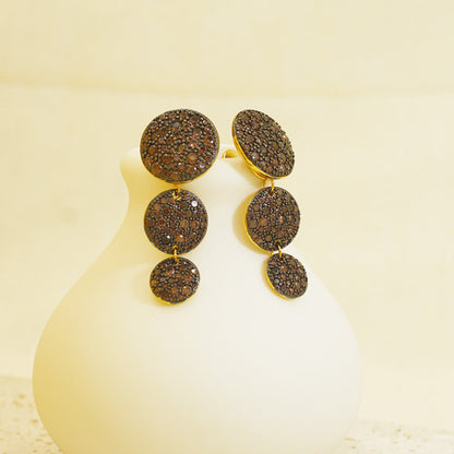 Golden Druzy Brown Stones Drop Earrings