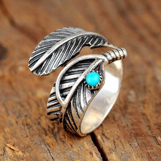 Retro Turquoise Feather Jewelry Ring